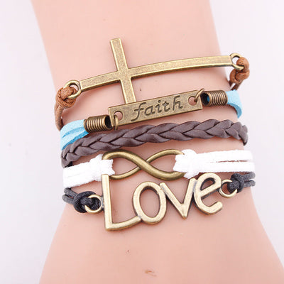European and American bracelets love pendant fashion faith letter jewelry multi-layer woven leather rope bracelet bracelet My Store