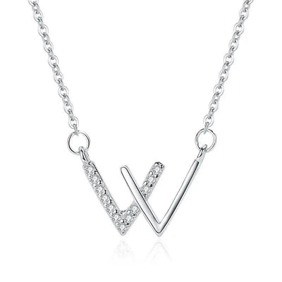 Letter W Necklace For Women Girls Stainless Steel Cubic Zirconia Clavicle Chain Necklaces Luxury Crystal Jewerly collier femme null
