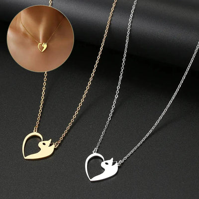 Women's Fashion Jewelry Stainless Steel Necklaces Heart Cat Hollow Pendant Choker Clavicle Chain Charm Fashion Necklaces For Women Jewelry Girls Gifts null