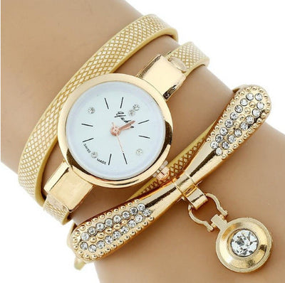 Gnova Platinum Fashion Luxury Brand New Women Rhinestone Gold Bracelet Watch Pu Leather Ladies Quartz Casual Wristwatch My Store
