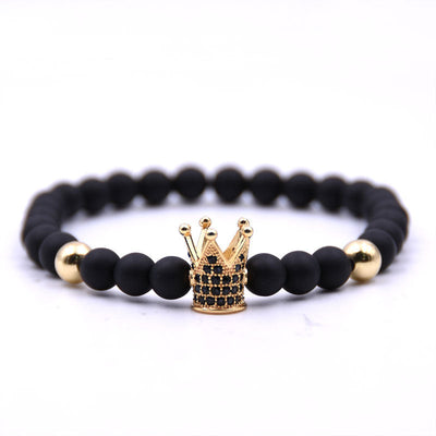 Micro-inlaid crown 6mm matte black plus copper bead bracelet copper inlaid zircon jewelry My Store